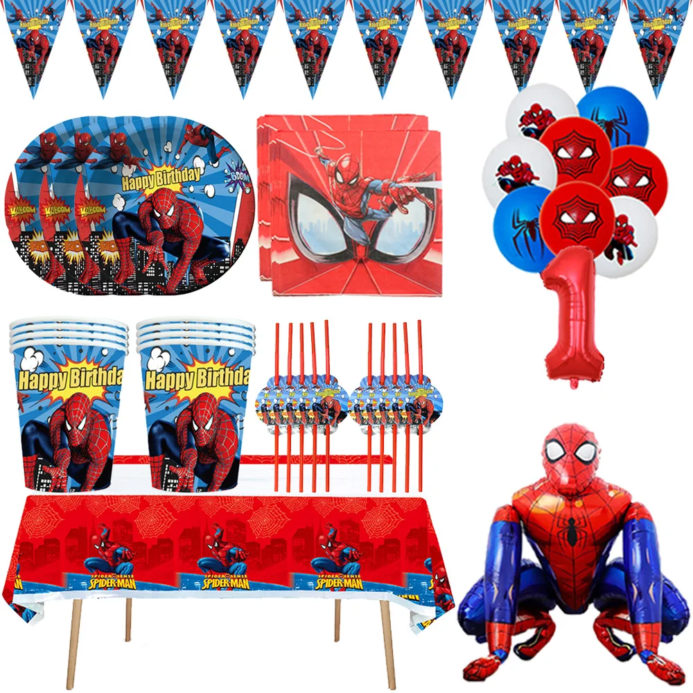 

Принадлежности для дня рождения человека-паука, одноразовая посуда, чашка, тарелка, скатерть, набор воздушных шаров, детский праздник для бу...
