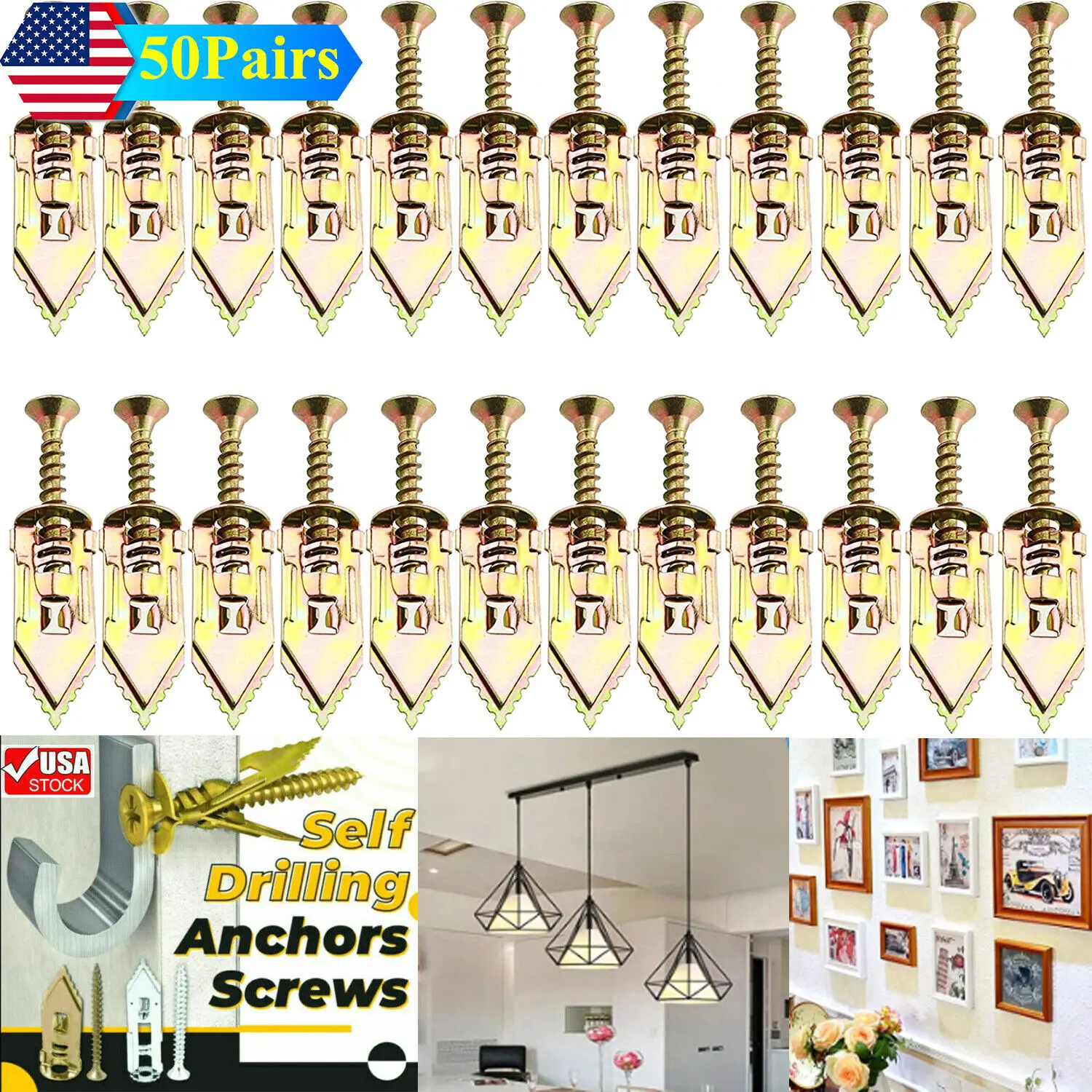 50Pcs Self Drilling Anchors Screws Drywall Carbon Steel Hollow Wall Anchor Hooks US
50Pcs Self Drilling Anchors Screws Drywall Carbon Steel Hollow Wall Anchor Hooks US