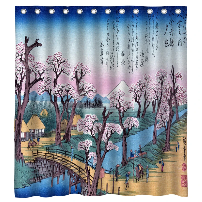 

Japanese Ukiyo E Art Cherry Blossoms On Spring River Romantic Venice Scene Vintage Shower Curtain By Ho Me Lili With Hooks