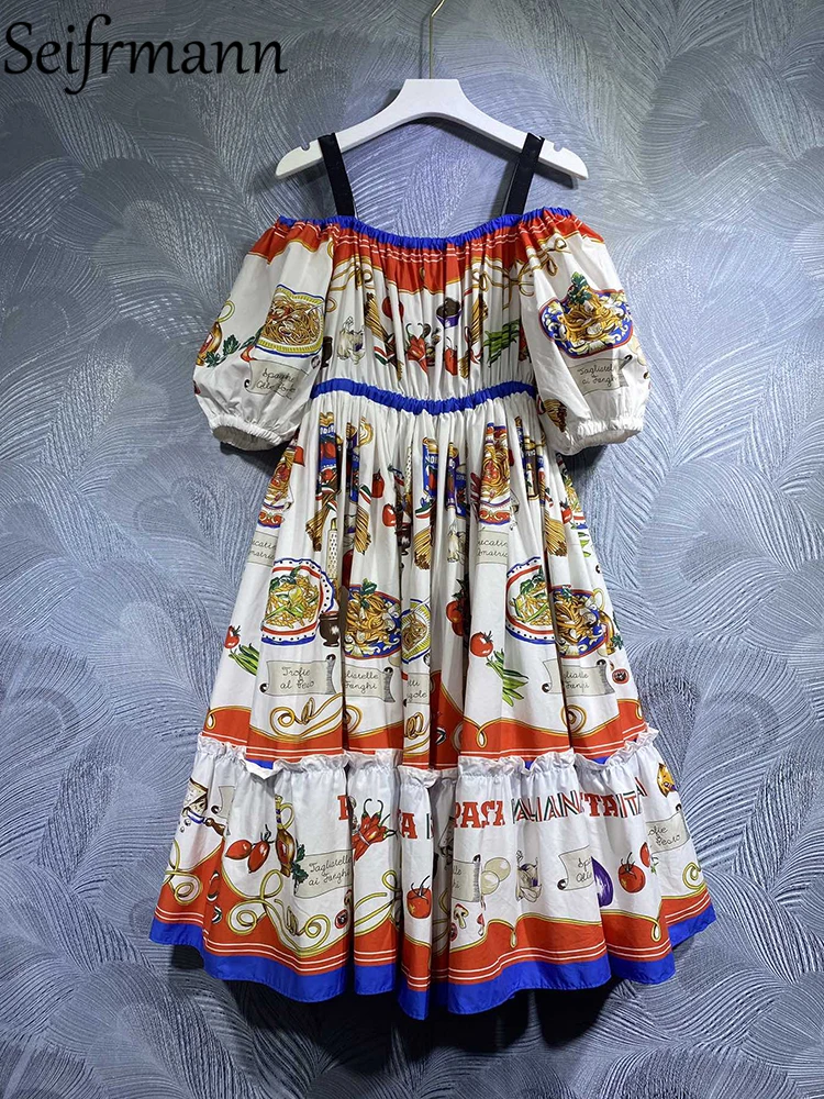 Seifrmann High Quality Autumn Women Fashion Designer Midi Dress Sexy Slash neck Vintage Print Big Swing A-Line Cotton Dresses
Seifrmann High Quality Autumn Women Fashion Designer Midi Dress Sexy Slash neck Vintage Print Big Swing A-Line Cotton Dresses
