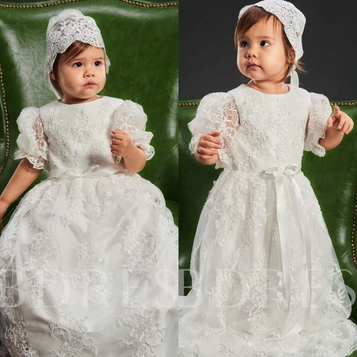 

Cute White Christening Gowns for Baby Girls Soft Lace Appliqued Baptism Dresses Little Kids First Holy Communion Dress