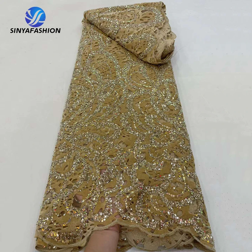 5 Yards African Wedding Nigerian Bridal Gold French Flocking Velvet Sequence High Quality Embroidery Sequins Heavy Beaded Fabric
5 Yards African Wedding Nigerian Bridal Gold French Flocking Velvet Sequence High Quality Embroidery Sequins Heavy Beaded Fabric