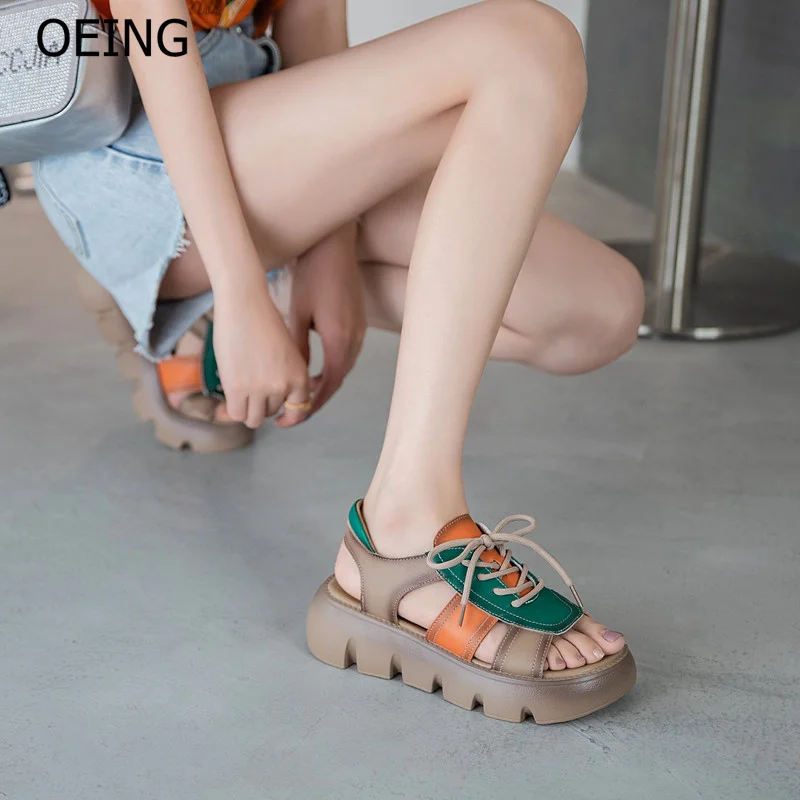 Fashion Women Hot Gladiator Sandals 2022 Summer Lace-up Color Matching Sandals casual Peep Toe Genuine Leather Thick Sole Shoes
Fashion Women Hot Gladiator Sandals 2022 Summer Lace-up Color Matching Sandals casual Peep Toe Genuine Leather Thick Sole Shoes
