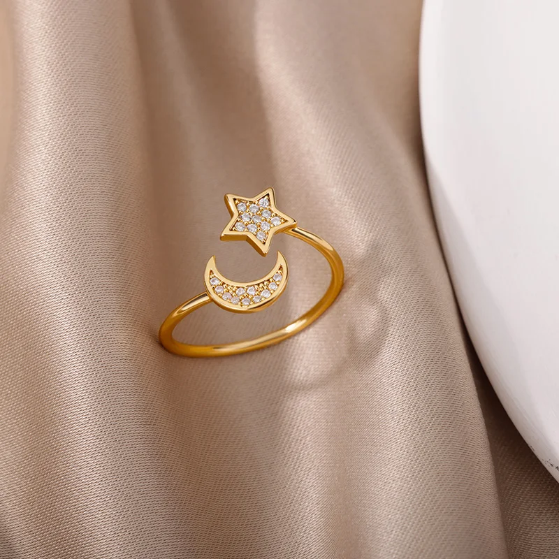 Fashion Zircon Star Moon Rings For Women Stainelss Steel Open Adjustable Double Geometric Finger Rings Wedding Aesthetic Jewelry
Fashion Zircon Star Moon Rings For Women Stainelss Steel Open Adjustable Double Geometric Finger Rings Wedding Aesthetic Jewelry