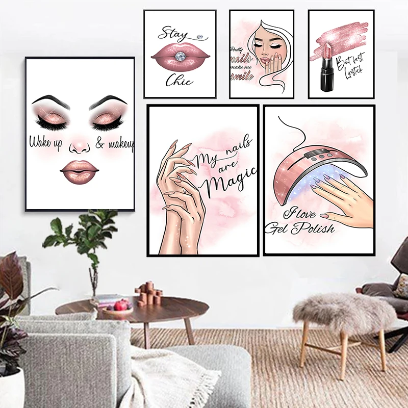 Fashion Makeup Woman Canvas Painting Wall Art Watercolor Nail Polish Lipstick Eyeshadow Picture Poster Prints For Salon Decor
Fashion Makeup Woman Canvas Painting Wall Art Watercolor Nail Polish Lipstick Eyeshadow Picture Poster Prints For Salon Decor