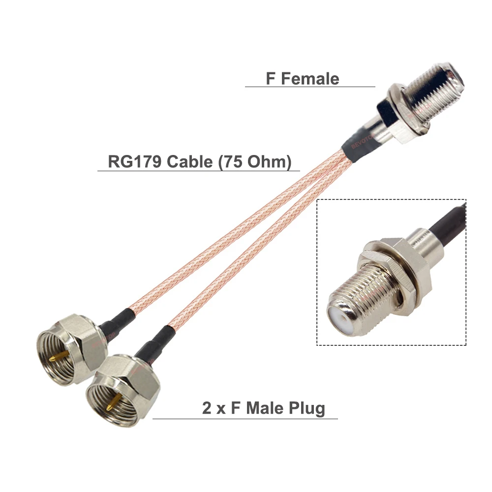 1PCS BEVOTOP F Splitter Cable F Female to 2 x F Male Plug 75 Ohm RG179 Cable Y Type TV Satellite Coaxial Splitter Combiner
1PCS BEVOTOP F Splitter Cable F Female to 2 x F Male Plug 75 Ohm RG179 Cable Y Type TV Satellite Coaxial Splitter Combiner