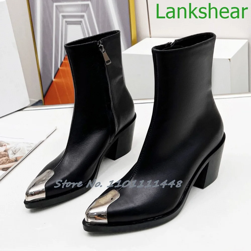 Metal Pointy Toe Ankle Boots Leather Square High Heels Zipper Short Boots Fashion Women Shoes Newest Autumn Winter Daily Boots
Metal Pointy Toe Ankle Boots Leather Square High Heels Zipper Short Boots Fashion Women Shoes Newest Autumn Winter Daily Boots