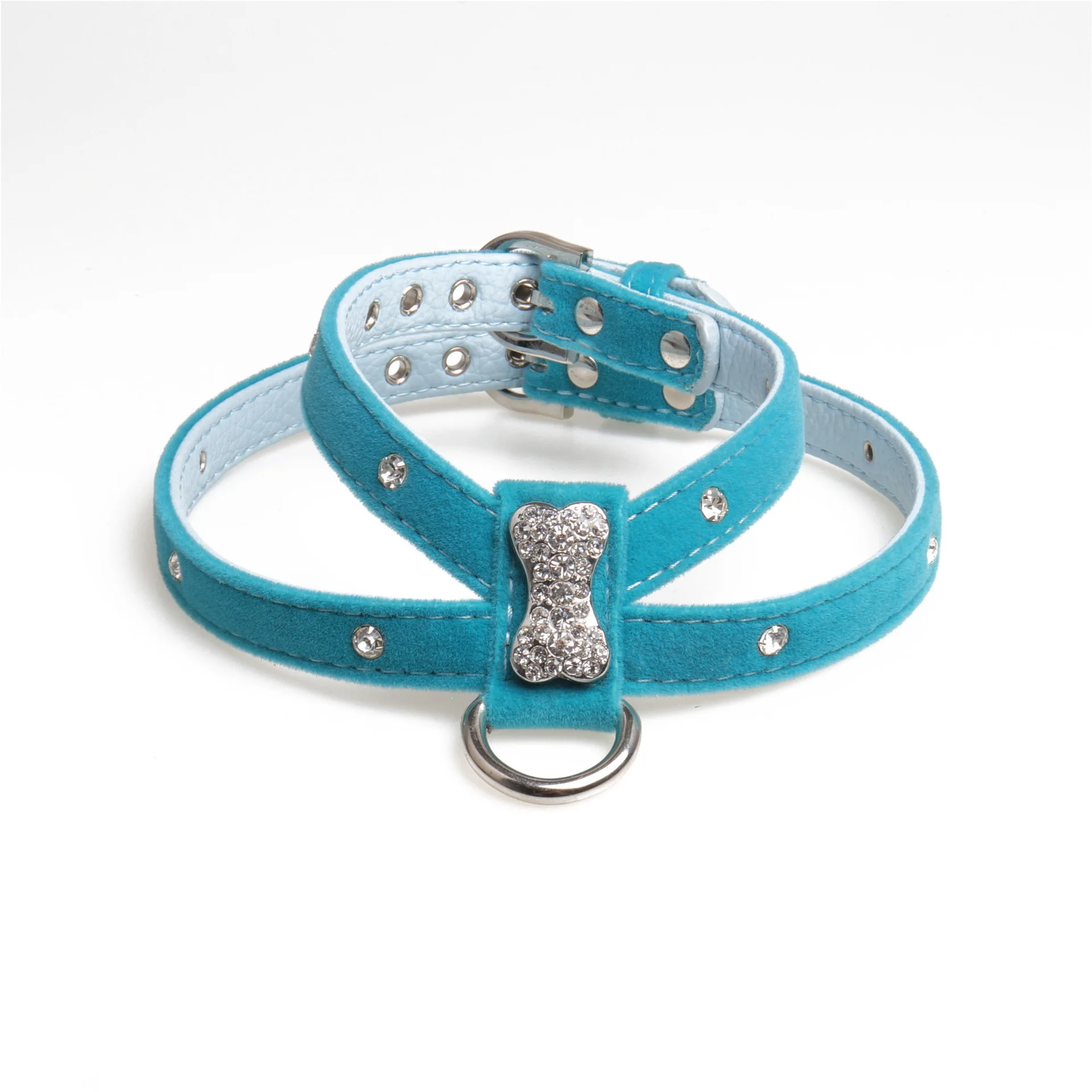 

PU leather Puppy Chest Harness Leash For Small Dogs Cats Embellished with Bone-shaped Rhinestone Studs Pet Accessories Supplies