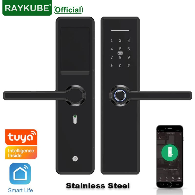 RAYKUBE Wifi дверной замок с отпечатком пальца из нержавеющей стали поддержка Tuya/Smartlife