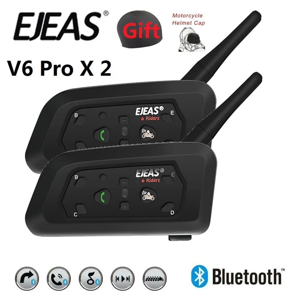 EJEAS V6 PRO Motorcycle Intercom Bluetooth Helmet Headset 6 Riders Interphone V6 Plus 1500M Bluetooth Communicator +Helmet Cap
EJEAS V6 PRO Motorcycle Intercom Bluetooth Helmet Headset 6 Riders Interphone V6 Plus 1500M Bluetooth Communicator +Helmet Cap