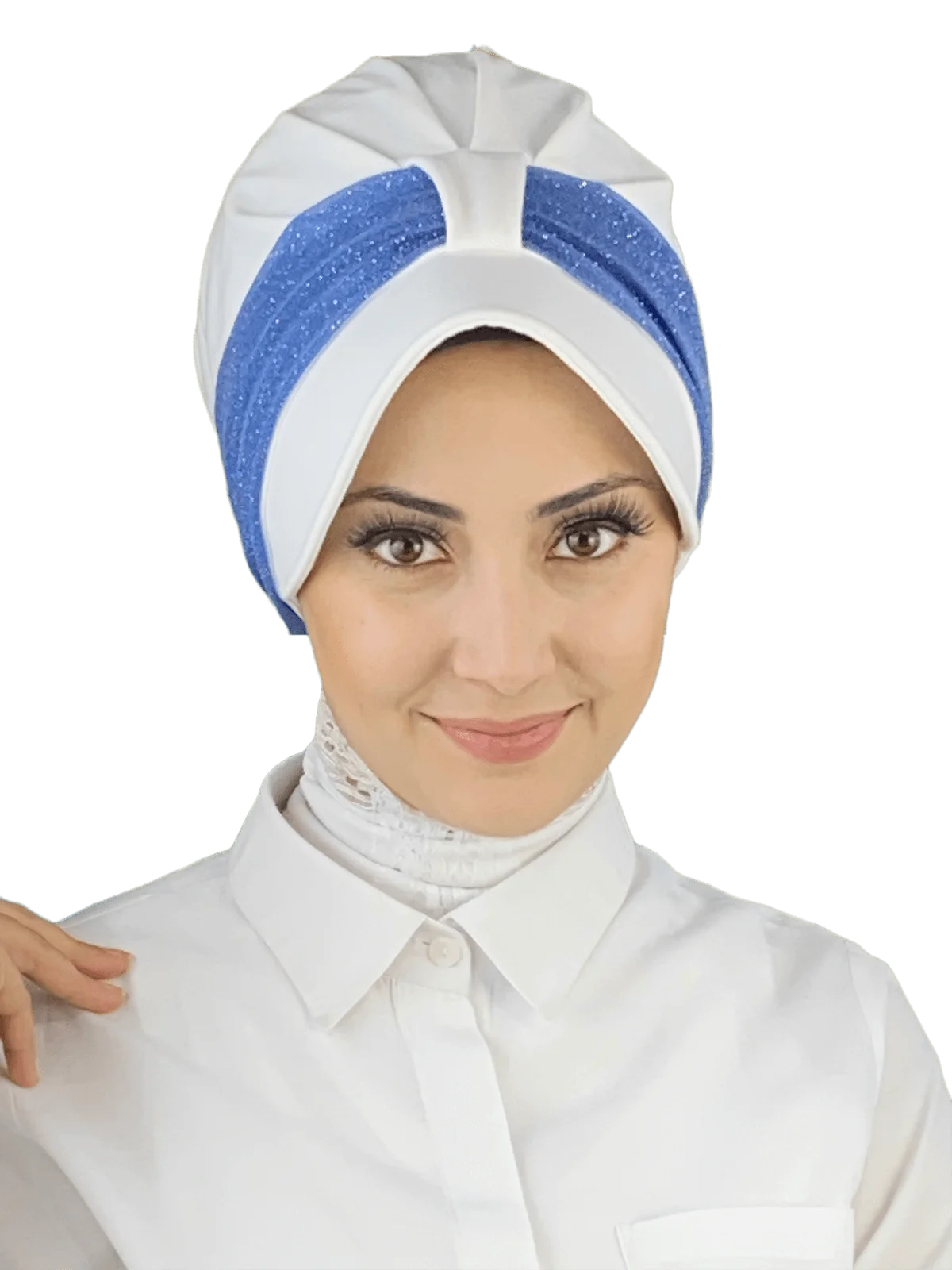 

White Fused Silvery Blue Scarf Hat New Fashion Islamic Muslim Women Scarf Trend Headscarf Ready-to-Wear Beere Bone