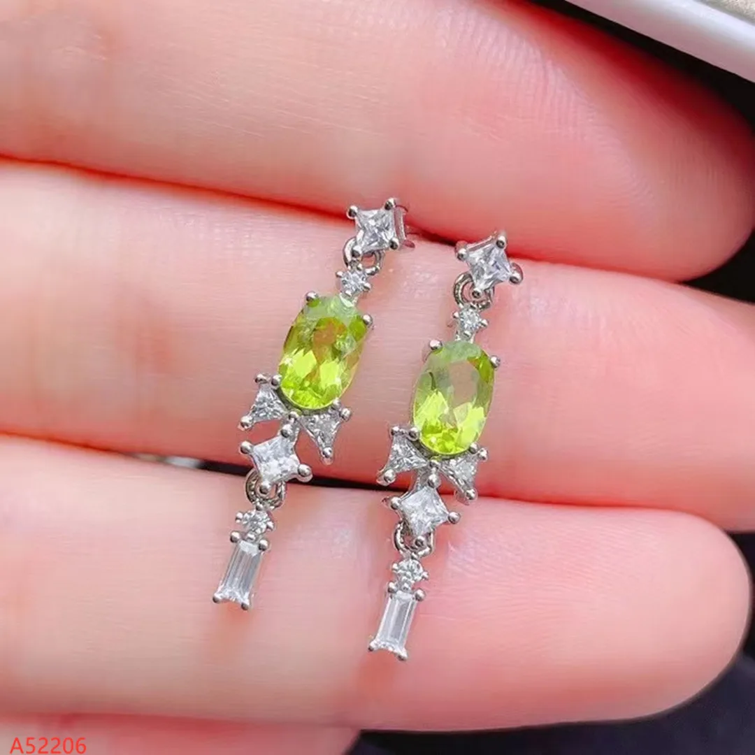 

100% 925 Sterling Silver Natural Peridot Gemstone Stud Earrings for Women Party Birthday Gift Marry Girl Got Engaged Valentine's