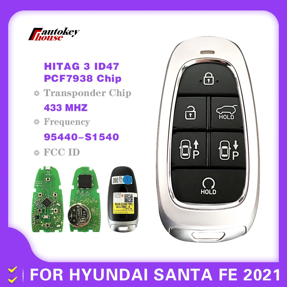 

Original 433 MHz 6 buttons Key For Hyundai Santa Fe 2021 Genuine Smart Key Remote HITAG 3 ID47 PCF7938 chip 95440-S1540 CN020230