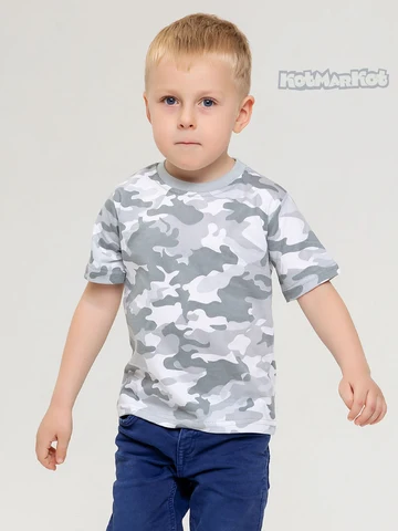 Детская футболка для мальчика, КОТМАРКОТ, 4180279, серый с принтом камуфляж, хлопковый трик