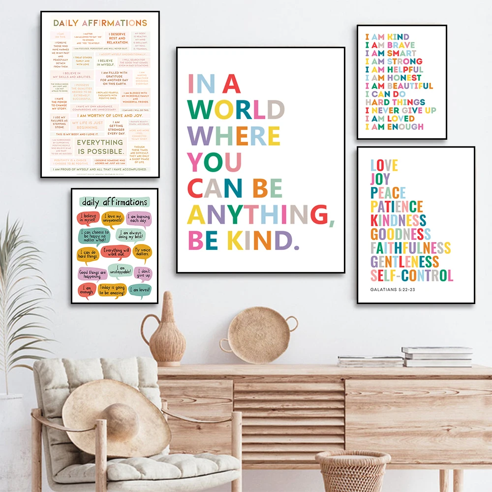 

Kids Positive Affirmation Art Prints Mindfulness Poster Self Confidence Quotes Canvas Painting Wall Art Pictures Classroom Decor
