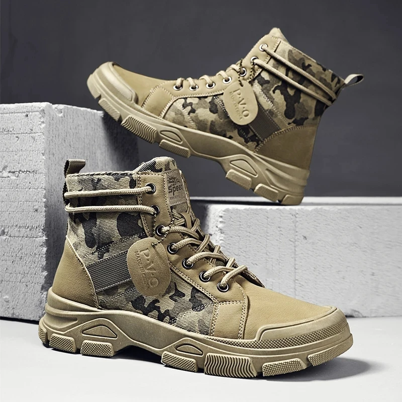 

Spring Autumn New Military Boots for Men Camouflage Desert Boots High-top Sneakers Non-slip Work Shoes for Men Buty Robocze Mesk