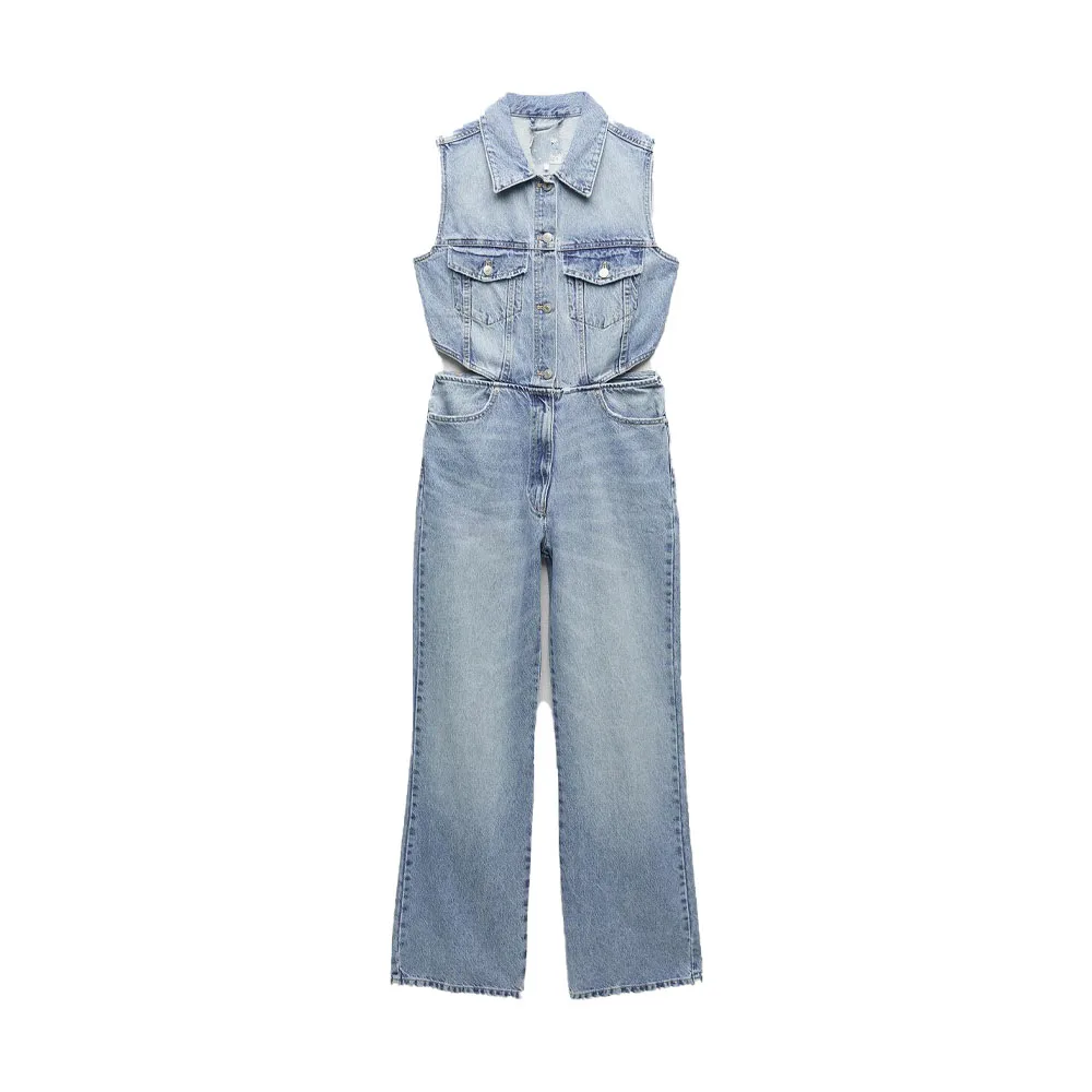 Zach AiIsa's new women's fashion retro lapel sleeveless pockets decoration waist hollow design sense long denim jumpsuit
Zach AiIsa's new women's fashion retro lapel sleeveless pockets decoration waist hollow design sense long denim jumpsuit