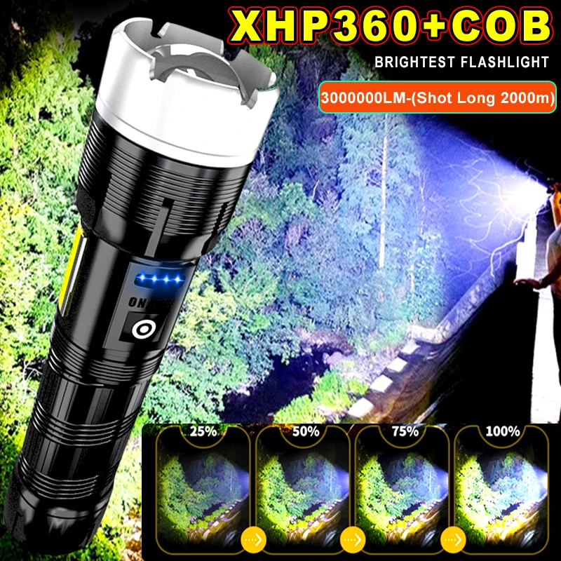 XHP360 Powerful LED Flashlight 5000000LM Type-C Usb Rechargeable Outdoor Waterproof Tactical Flashlight XHP160 XHP50 Zoom Torch
XHP360 Powerful LED Flashlight 5000000LM Type-C Usb Rechargeable Outdoor Waterproof Tactical Flashlight XHP160 XHP50 Zoom Torch