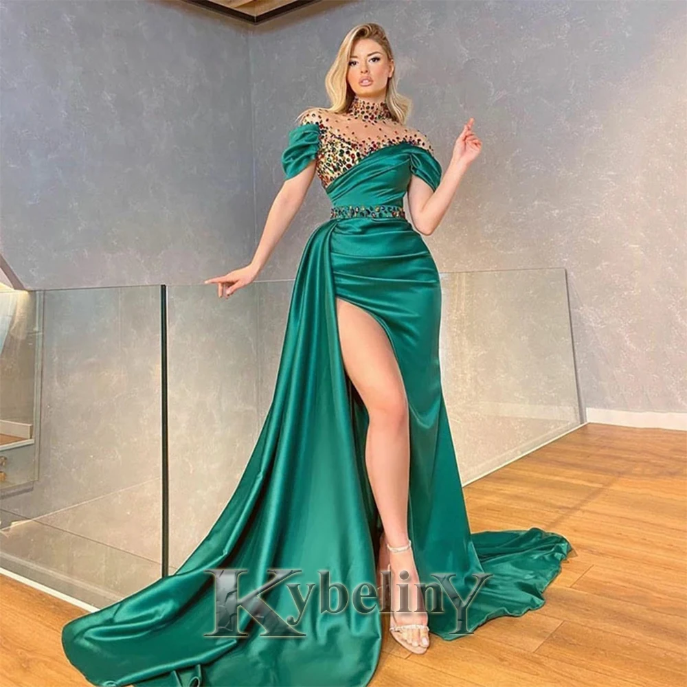 Kybeliny Green Sexy Mermaid Short Sleeves Evening Dress Crystals High Neck Prom Gowns Side Split Vestido De Fiesta Custom Made
Kybeliny Green Sexy Mermaid Short Sleeves Evening Dress Crystals High Neck Prom Gowns Side Split Vestido De Fiesta Custom Made