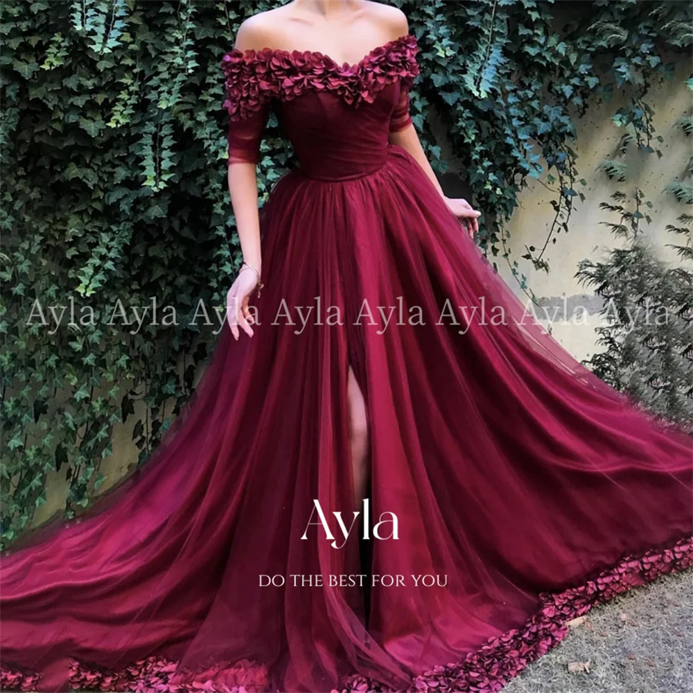 Custom Colors Burgundy Off The Shoulder Party Dress 3D Flowers فساتين مناسبة رسمية A Line Side Slit Evening Dress robe de soirée
Custom Colors Burgundy Off The Shoulder Party Dress 3D Flowers فساتين مناسبة رسمية A Line Side Slit Evening Dress robe de soirée