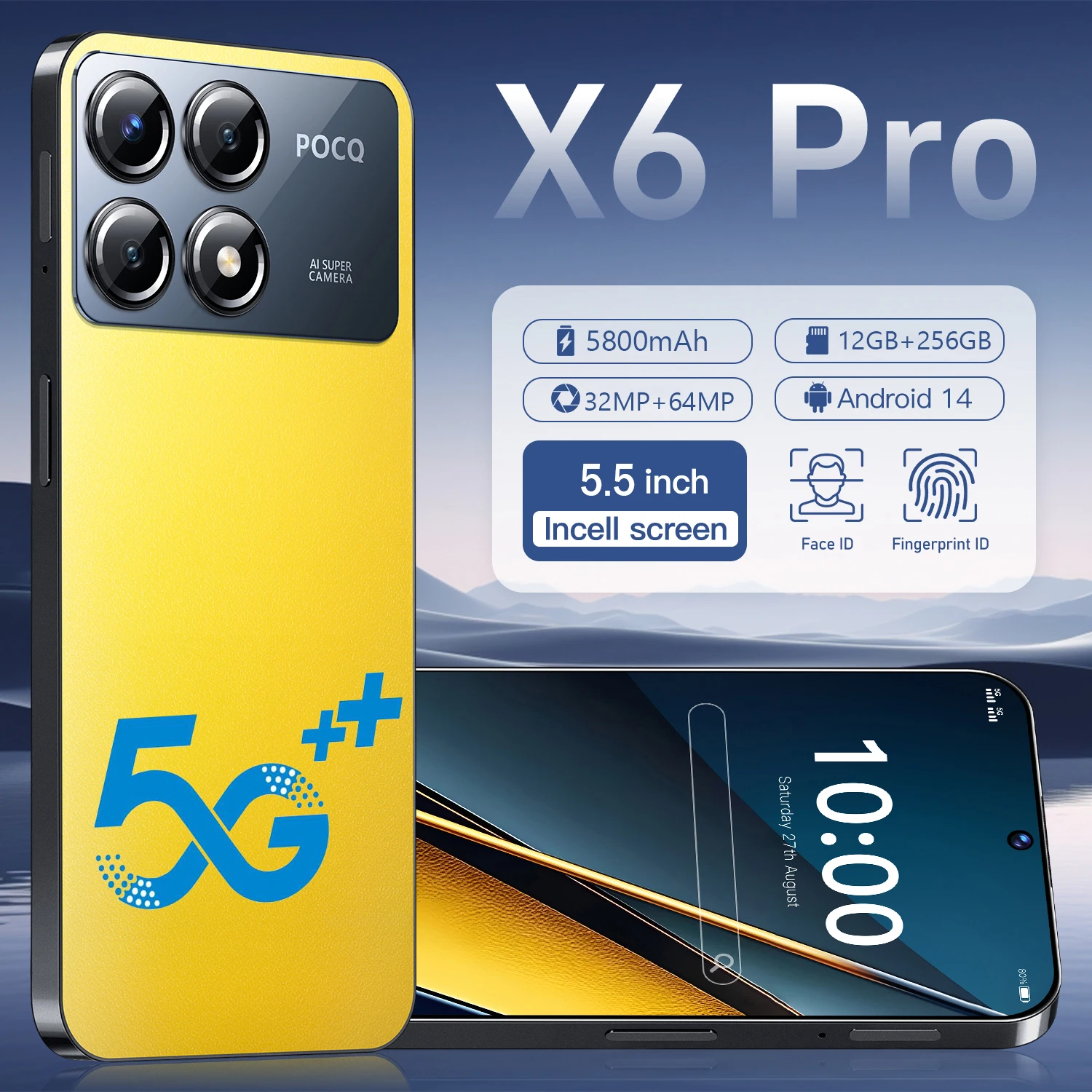 2024 НОВЫЙ сотовый телефон X6 Pro 7 3 HD Экран Смартфон 16G + 1T 5G Dual Sim Celulares Android