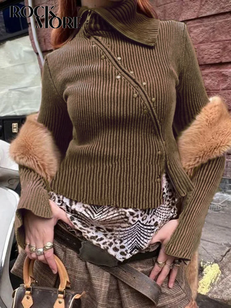 Rockmore Retro Rivet Zipper Shirts Autumn Y2K Aesthetics 90s Vintage Knitted Tops for Women Long Sleeve T-shirt Grunge Fairycore
Rockmore Retro Rivet Zipper Shirts Autumn Y2K Aesthetics 90s Vintage Knitted Tops for Women Long Sleeve T-shirt Grunge Fairycore
