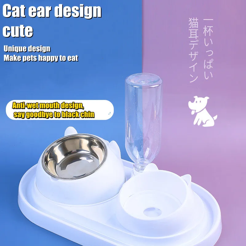 

Миска для кота, собаки миска с бутылкой для воды для собак, автоматическая Питьевая двойная миска из нержавеющей стали для домашних животны...
