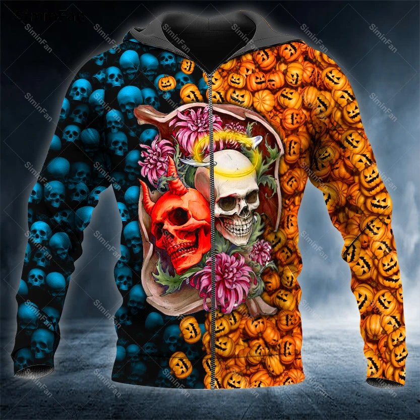 

Creepy Happy Halloween Skulls 3D All Over Printed Zipper Jacket Hoodie Men Coat Unisex Outwear Hood Pullover Female Casual Top 2