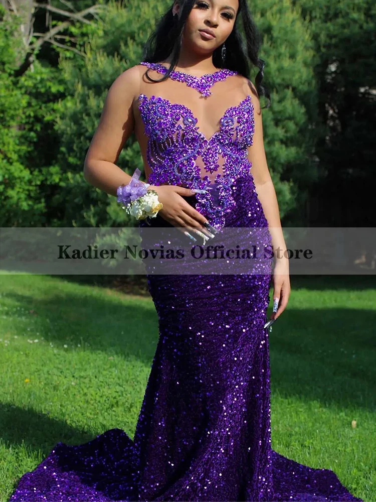 KADIER NOVIAS Long Mermaid Purple Prom Dresses Sheer Neck Black Girls Sequined Birthday Party Gowns African Aso
KADIER NOVIAS Long Mermaid Purple Prom Dresses Sheer Neck Black Girls Sequined Birthday Party Gowns African Aso