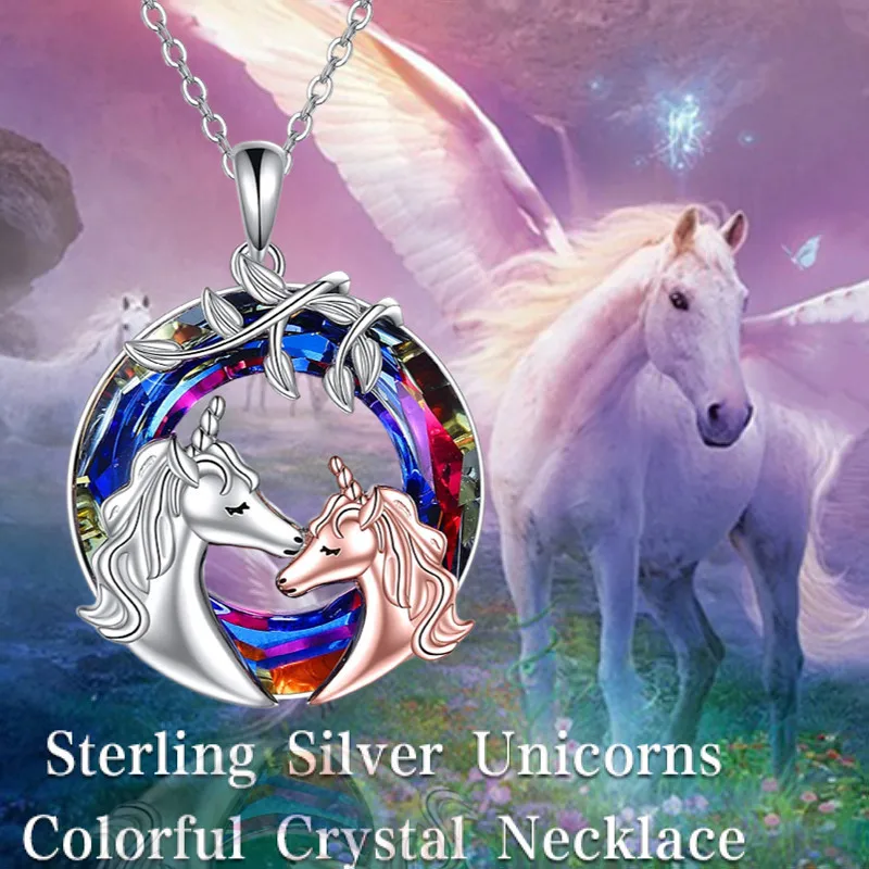 Fashionable cute auspicious unicorn necklace beautiful mare and child horse stepping on colorful lucky circle pendant gift
Fashionable cute auspicious unicorn necklace beautiful mare and child horse stepping on colorful lucky circle pendant gift