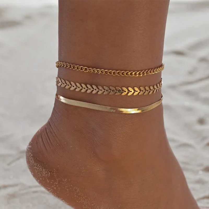 

Gold Ankle Bracelets for Women, 14K Gold Anklets for Women Waterproof Cuban Link Anklets Set Layered Anklet Bracelets for Women