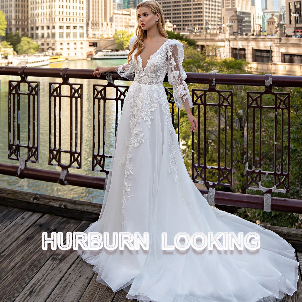 HERBURN Charming Wedding Dresses For Women V-Neck Long Sleeves Illusion Flowers Cathedral Dropping Shipping Vestido De Casamento
HERBURN Charming Wedding Dresses For Women V-Neck Long Sleeves Illusion Flowers Cathedral Dropping Shipping Vestido De Casamento