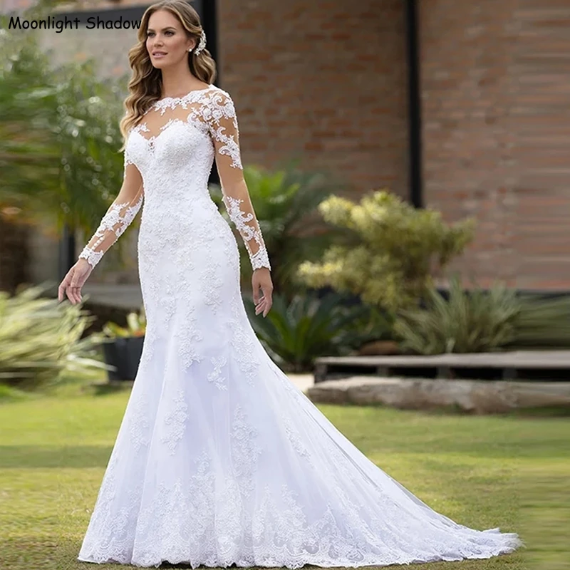 Vintage Sexy Illusion Mermaid Appliques Wedding Dresses Lace Long Sleeves Bride Bridal Robes Cheap Button Robe De Mariee
Vintage Sexy Illusion Mermaid Appliques Wedding Dresses Lace Long Sleeves Bride Bridal Robes Cheap Button Robe De Mariee