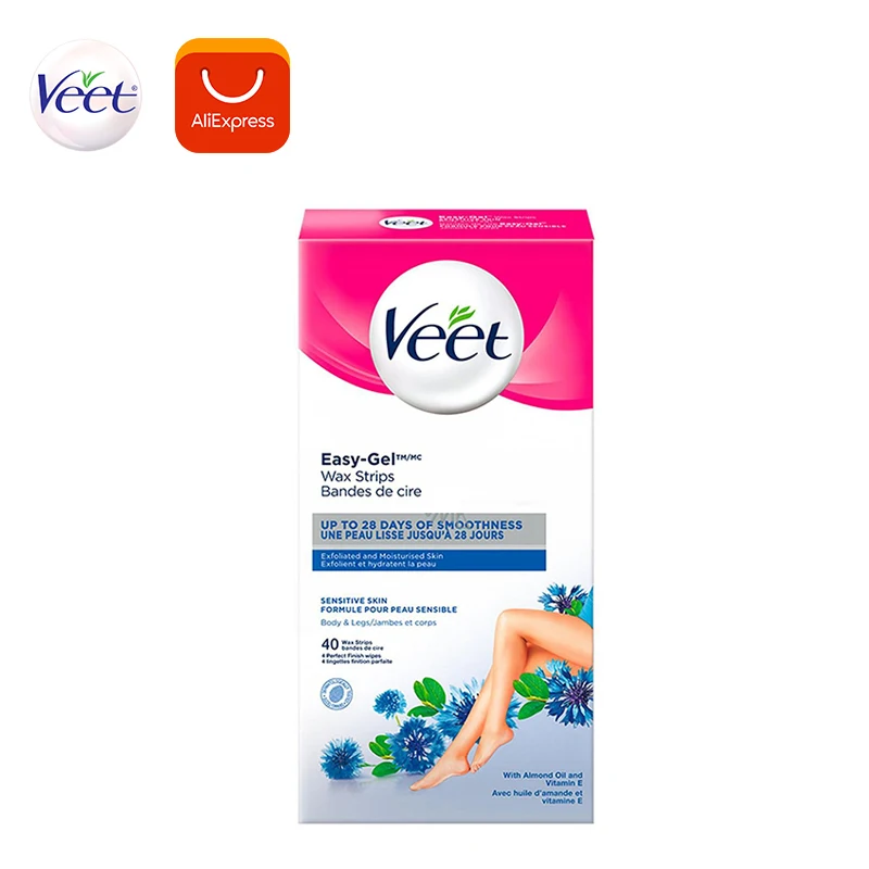 Восковые полоски Veet с легким захватом для чувствительной кожи удаления волос