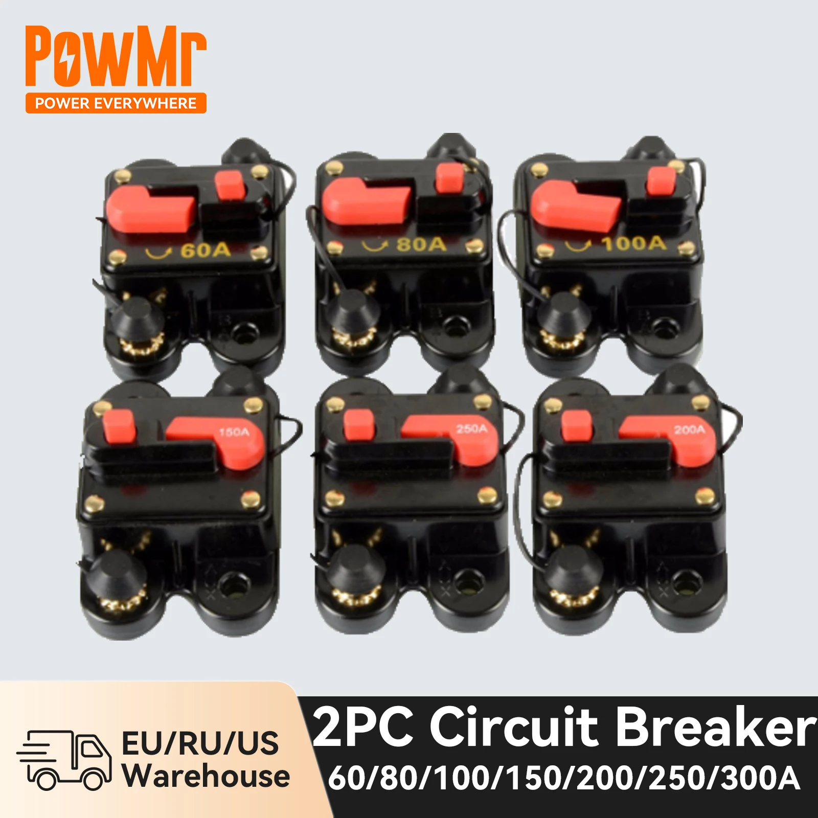 PowMr 2PCS Circuit Breaker Fuse Reset 60A 80A 100A 150A 200A 250A 300A DC Car Boat Auto Waterproof
PowMr 2PCS Circuit Breaker Fuse Reset 60A 80A 100A 150A 200A 250A 300A DC Car Boat Auto Waterproof