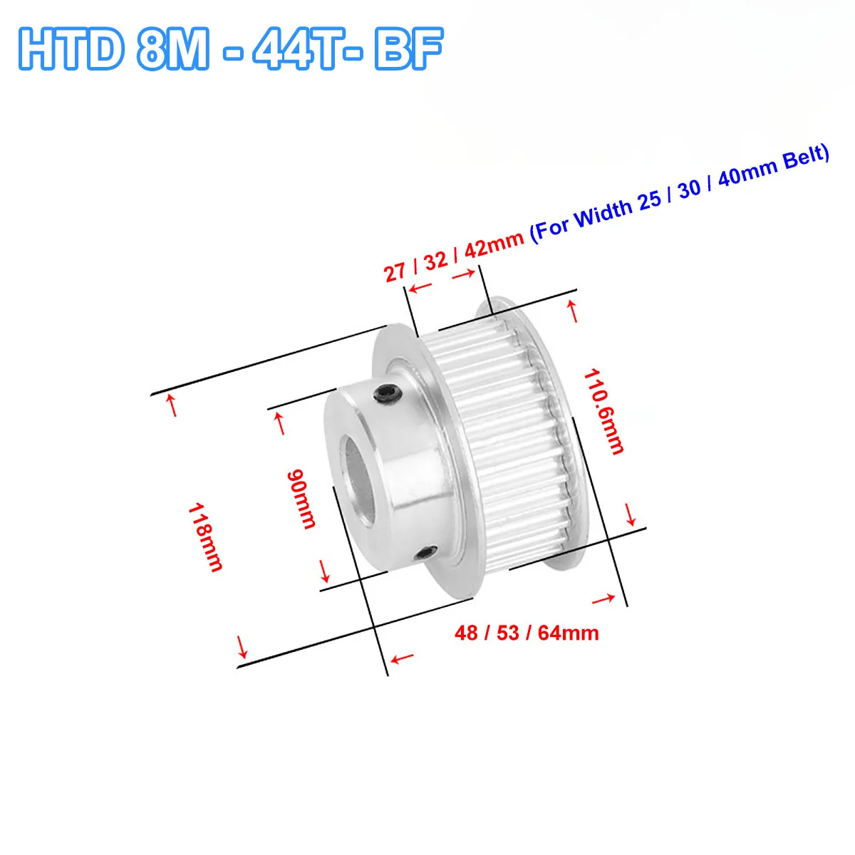 HTD 8M 44 Tooth Timing Pulley 8M-44T BF Aluminum Synchronus Pulley Wheel Bore 12mm - 28mm For Width 25/30mm 8M Timing Belt
HTD 8M 44 Tooth Timing Pulley 8M-44T BF Aluminum Synchronus Pulley Wheel Bore 12mm - 28mm For Width 25/30mm 8M Timing Belt
