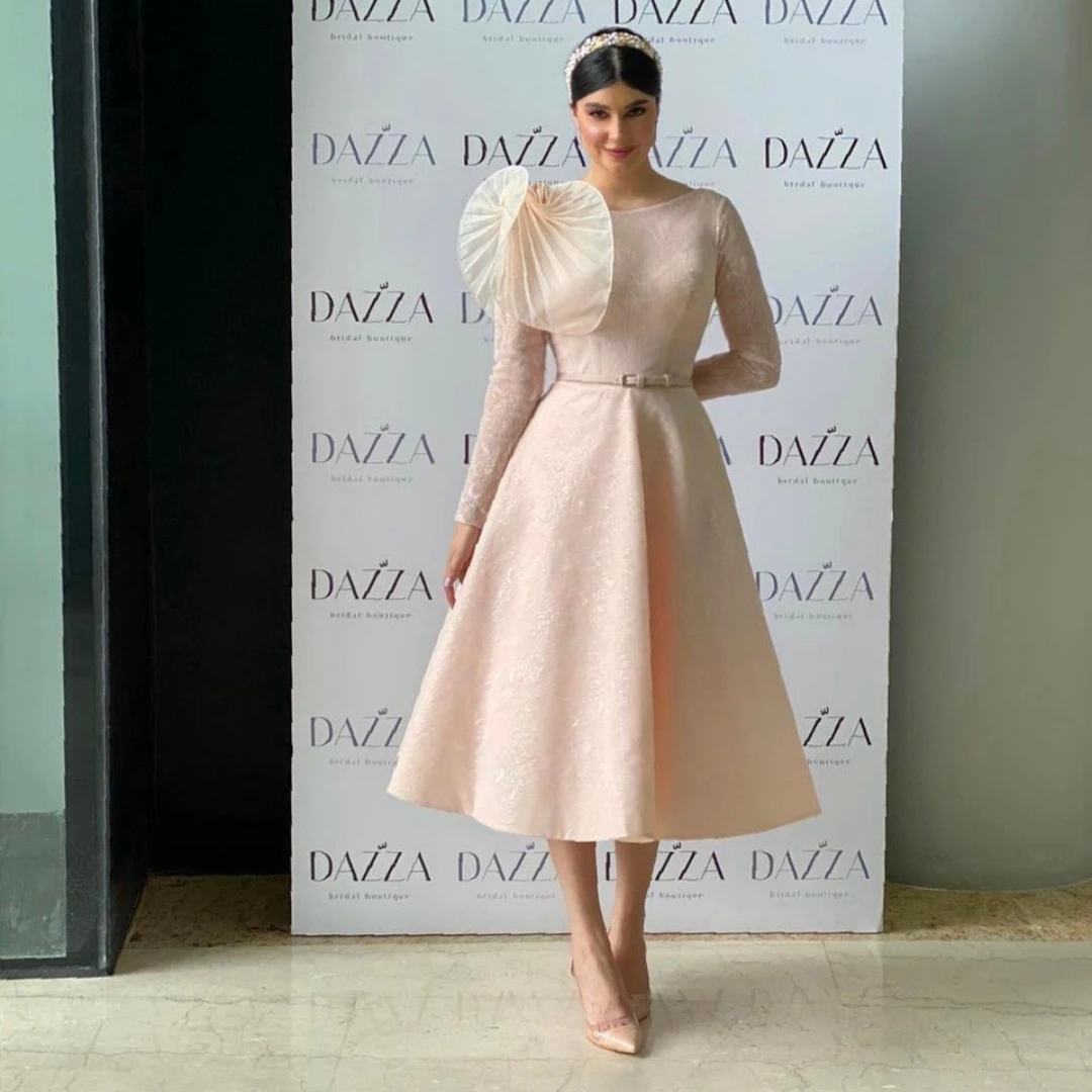 Fairytale Full Sleeves Prom Dresses Tea-Length O-Neck Belt Decorate A-Line Zipper Up Wedding Party Women 2023
Fairytale Full Sleeves Prom Dresses Tea-Length O-Neck Belt Decorate A-Line Zipper Up Wedding Party Women 2023