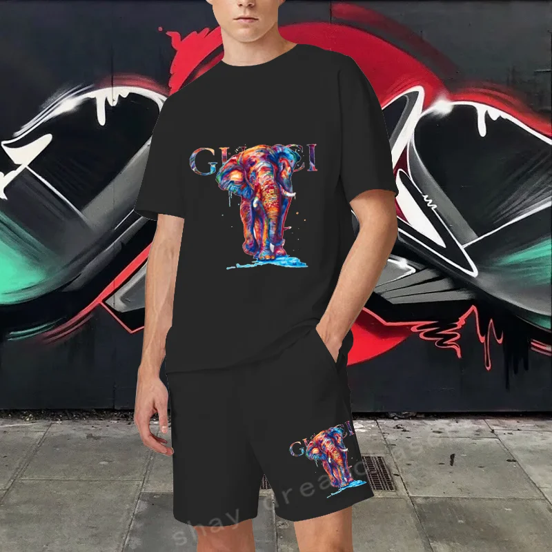 New Mens Tracksuits 2 Piece Sets Summer Cotton Printed Round Neck TShirt Casual Shorts Sports Suits Fashion Luxury Male Clothing
New Mens Tracksuits 2 Piece Sets Summer Cotton Printed Round Neck TShirt Casual Shorts Sports Suits Fashion Luxury Male Clothing