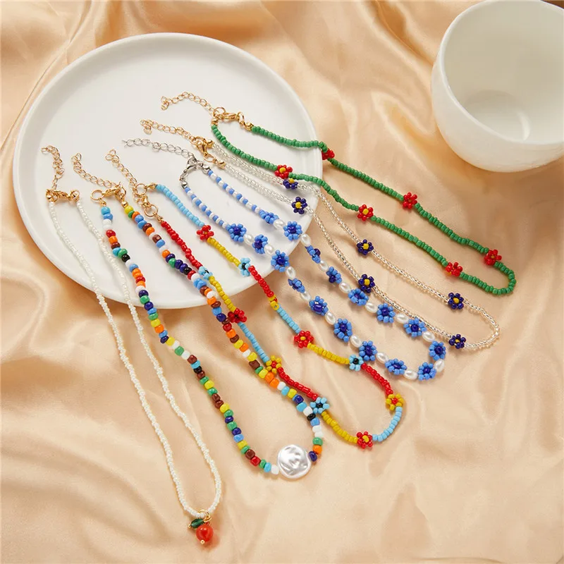 Korean Sweet Acrylic Rice Bead Flower Fruit Pendant Necklace For Women Girl Lovely Elegant Beaded Chock Necklaces Jewelry Gifts
Korean Sweet Acrylic Rice Bead Flower Fruit Pendant Necklace For Women Girl Lovely Elegant Beaded Chock Necklaces Jewelry Gifts