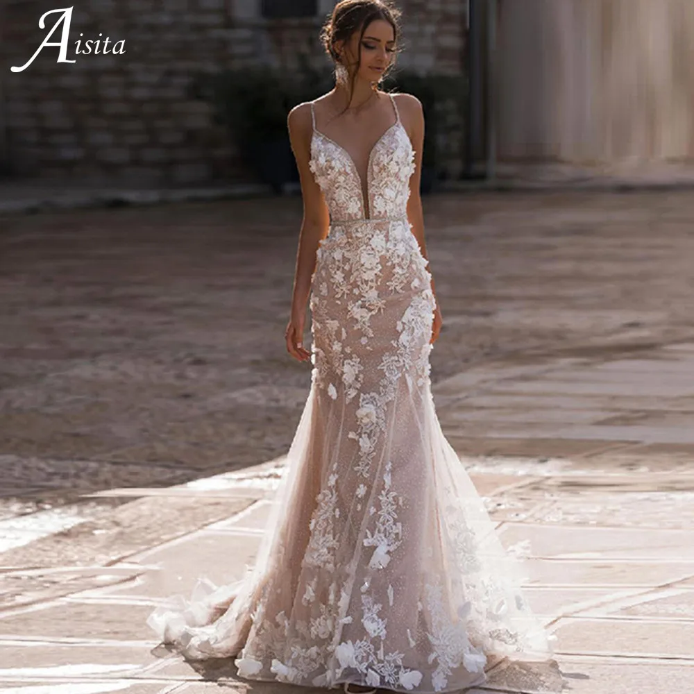 Full Body 3D Flowers Embroidery Mermaid Wedding Dresses Grace Glitter Lace Vestidos De Novia Beach Tulle Sweep Train Bridal Robe
Full Body 3D Flowers Embroidery Mermaid Wedding Dresses Grace Glitter Lace Vestidos De Novia Beach Tulle Sweep Train Bridal Robe