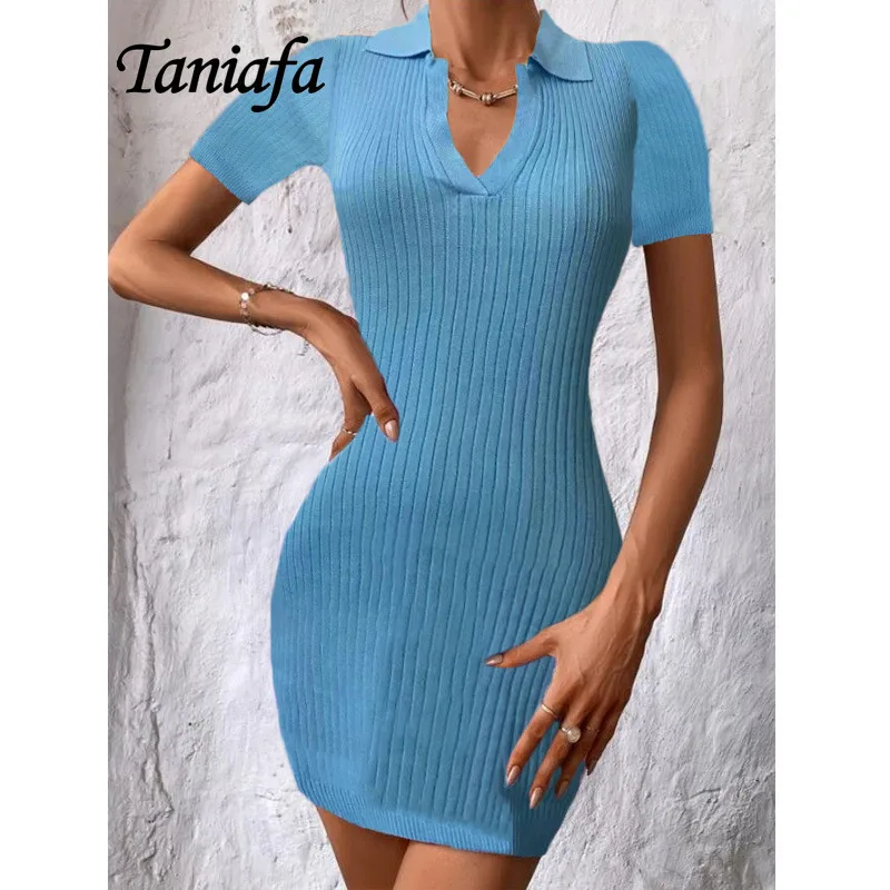 Autumn Fashion Women Short Sleeve V-neck Lapel Ribbed Knitted Sweater Casual Bodycon Dresses
Autumn Fashion Women Short Sleeve V-neck Lapel Ribbed Knitted Sweater Casual Bodycon Dresses