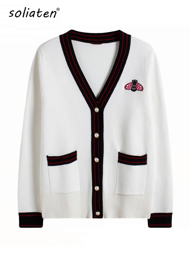 Women's Spring Autumn Fashion Designer Bee Embroidery Cardigan Single Breasted Contrast Color Button Knitted Sweaters C-204
Women's Spring Autumn Fashion Designer Bee Embroidery Cardigan Single Breasted Contrast Color Button Knitted Sweaters C-204