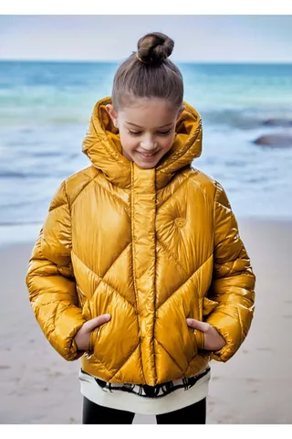 Mayoral -  Желтое пальто для девочек с капюшоном желтое