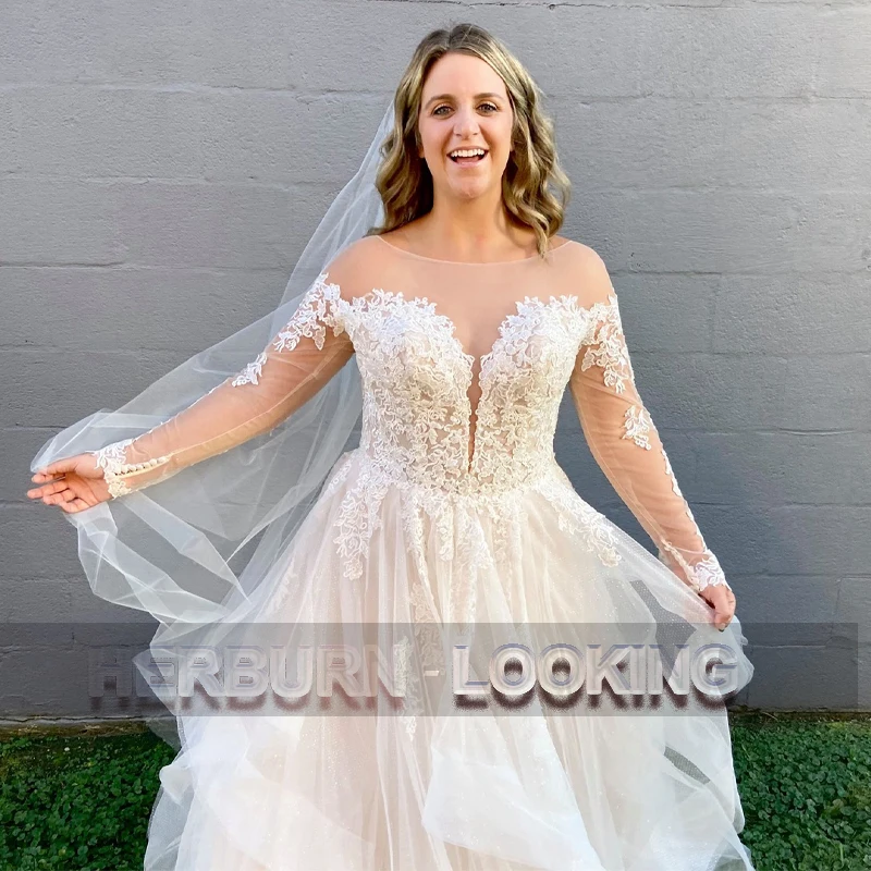 

Женское свадебное платье HERBURN Roamntic Pastrol, шифоновое платье с круглым вырезом, расширенное индивидуальное платье для невесты