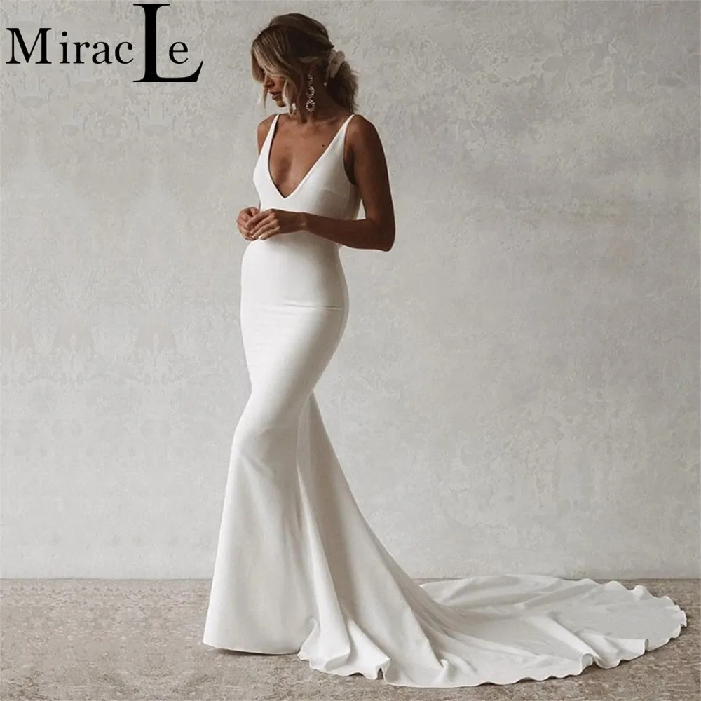 Sexy Mermaid Wedding Dresses Sleeveless Simple For Women Brides Buttons Backless Satin Floor Length Beach Summer Robe De Mariée
Sexy Mermaid Wedding Dresses Sleeveless Simple For Women Brides Buttons Backless Satin Floor Length Beach Summer Robe De Mariée