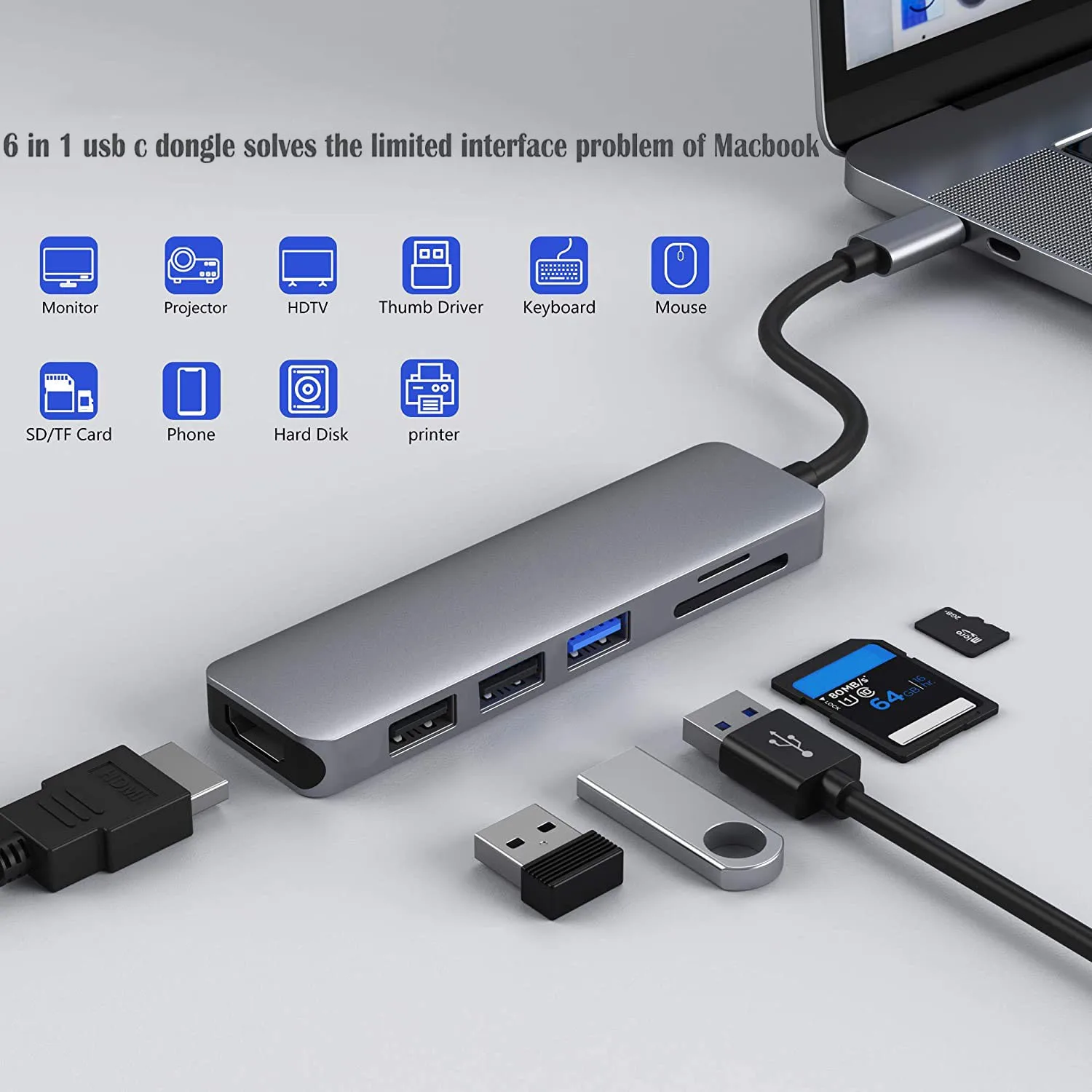 Новый разветвитель 4K HDMI стандарта C-HDMI, совместимый с USB 3,0, SD/TF, двойной USB 2,0, 6 в 1, передача данных для MacBook Portable
Новый разветвитель 4K HDMI стандарта C-HDMI, совместимый с USB 3,0, SD/TF, двойной USB 2,0, 6 в 1, передача данных для MacBook Portable