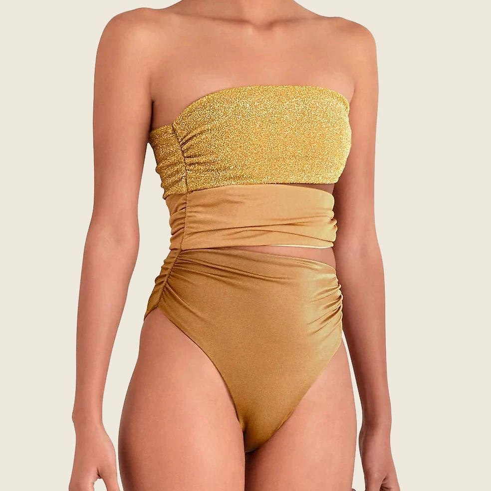 Gold Strapless Cut-Out One-Piece Swimsuit Summer Beach Solid Push Up Lace Stripe Cutout Tight Brazilian Biquini Printed Swim
Gold Strapless Cut-Out One-Piece Swimsuit Summer Beach Solid Push Up Lace Stripe Cutout Tight Brazilian Biquini Printed Swim