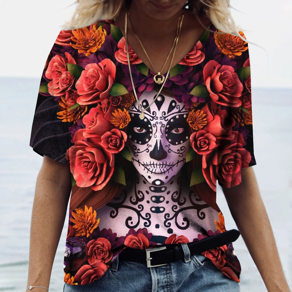 Women's T Shirt Skull Face 3D Print Summer V-Neck Short-Sleeve Pullover Vintage Punk Top Fashion Streetwear oversized female Tee
Women's T Shirt Skull Face 3D Print Summer V-Neck Short-Sleeve Pullover Vintage Punk Top Fashion Streetwear oversized female Tee