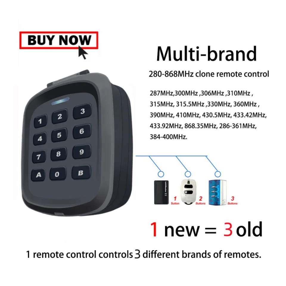 Multi-Code Garage Door Opener Keyless Entry Mult-frequency Keypad & Opener Visor Remote Bundle 280-868mhz
Multi-Code Garage Door Opener Keyless Entry Mult-frequency Keypad & Opener Visor Remote Bundle 280-868mhz