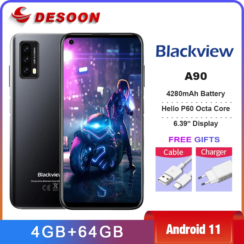 

Blackview A90 Smartphone Helio P60 Octa Core 12MP HDR Camera Mobile Phone 4GB+64GB 4280mAh Android 11 Mobile Phone 4G LTE